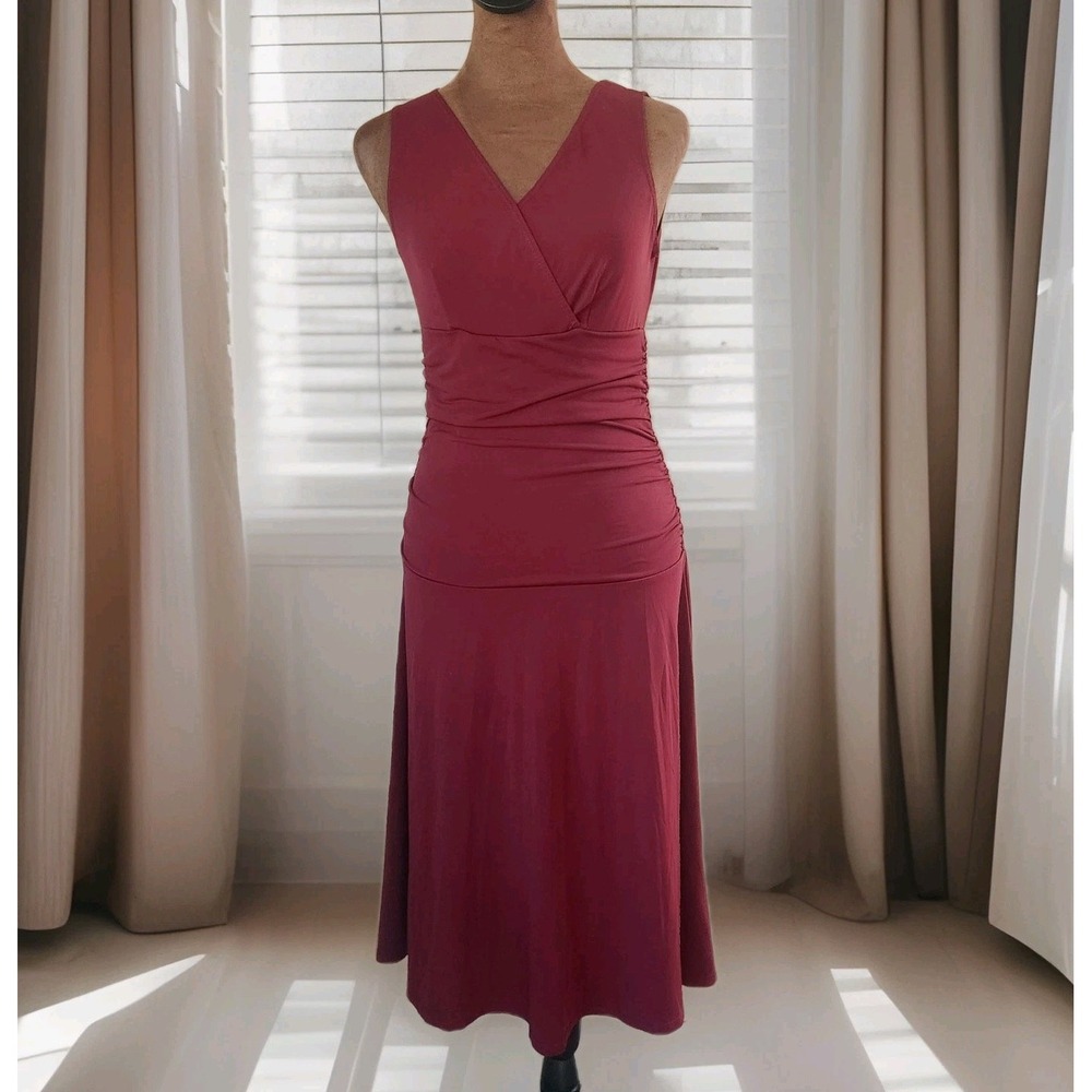 Vintage Rekucci Y2K Dress Size 2 Burgandy Red Stretchy Sleeveless Midi